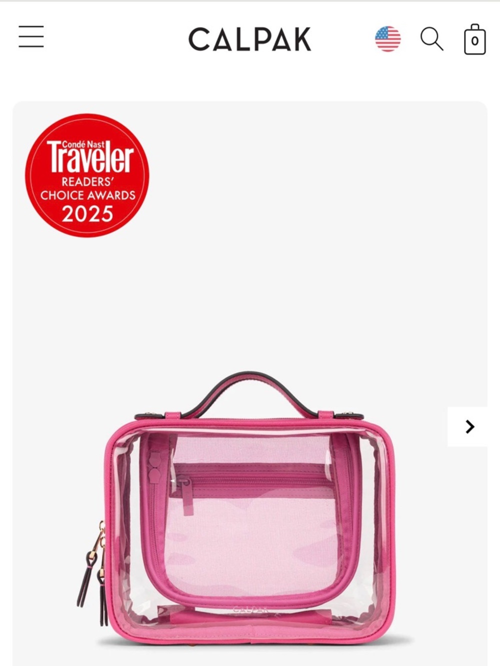 Calpak Clear Travel Cosmetic Case with Pink Trim